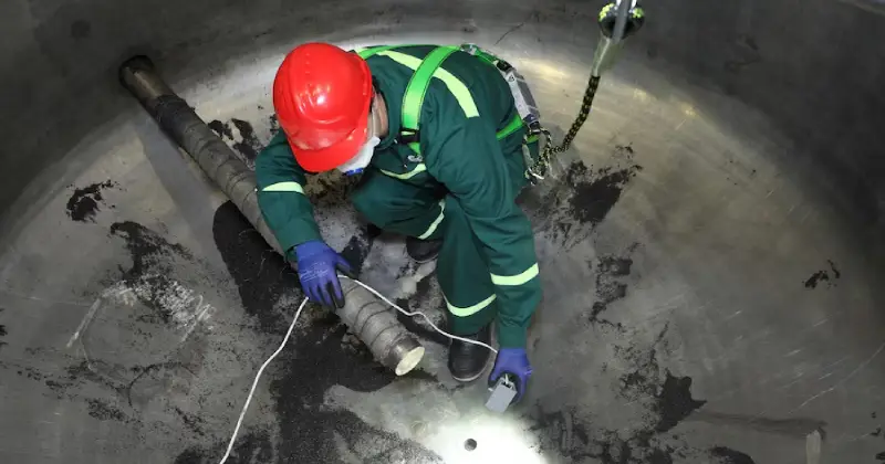 Close-up of water tank sediment before cleaning